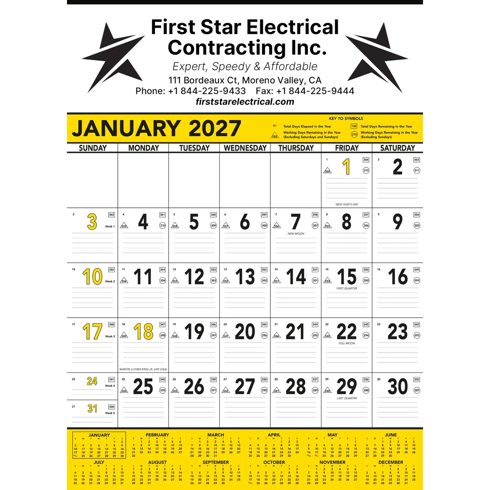 Commercial Planner Wall Calendar: Yellow & Black 2025, 1 Color Imprint