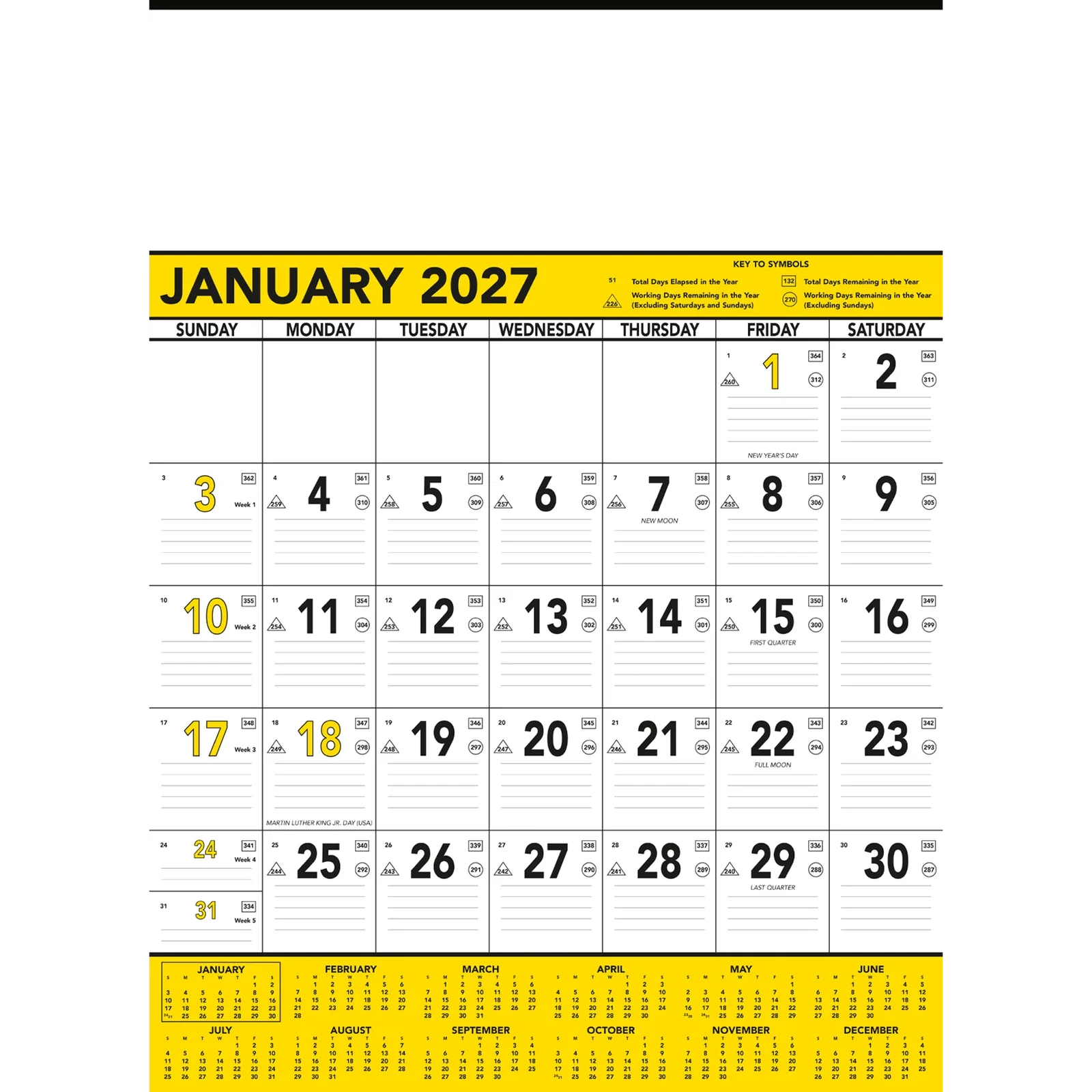 Commercial Planner Wall Calendar: Yellow & Black 2025, 1 Color Imprint — view 3