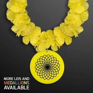 Yellow Flower Hawaiian Lei with Custom Medallion — view 2
