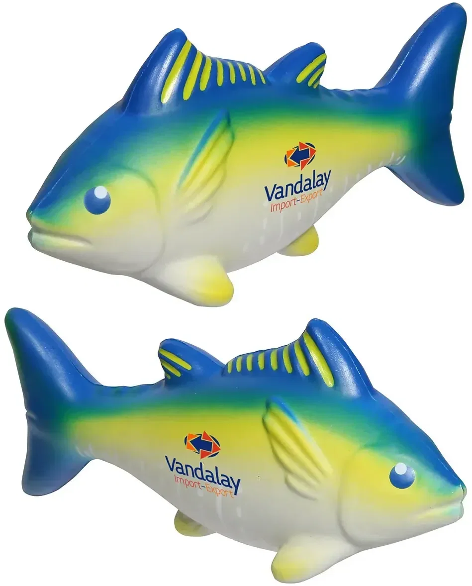 Custom Yellowfin Tuna stress reliever, branded tuna-shaped squeeze toy for coastal giveaways