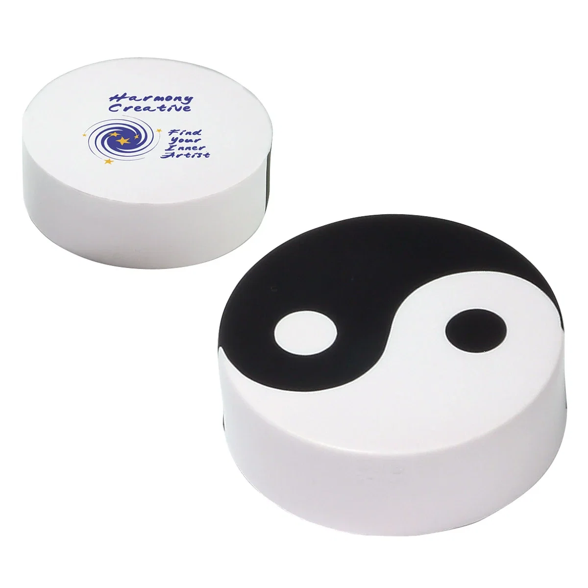 Yin and yang symbol shaped stress reliever in black and white