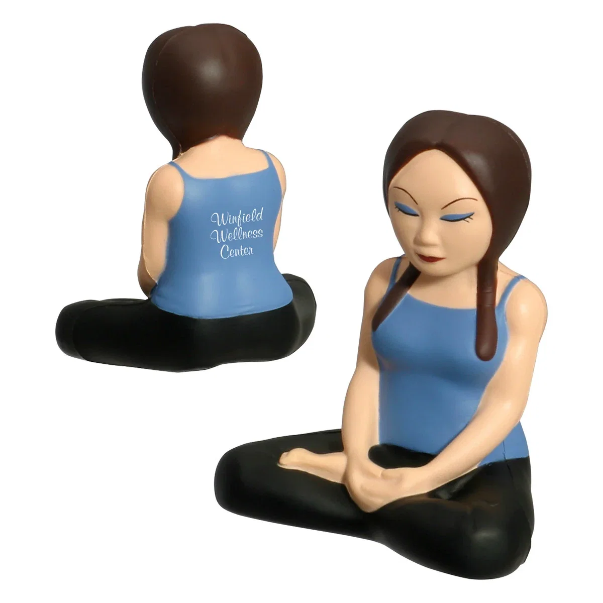 Yoga pose figure shaped polyurethane stress reliever, about 4 inches tall
