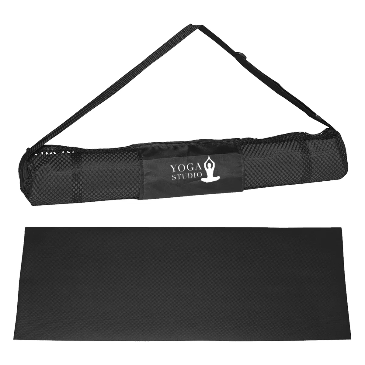 Rolled yoga mat inside its zippered carrying case