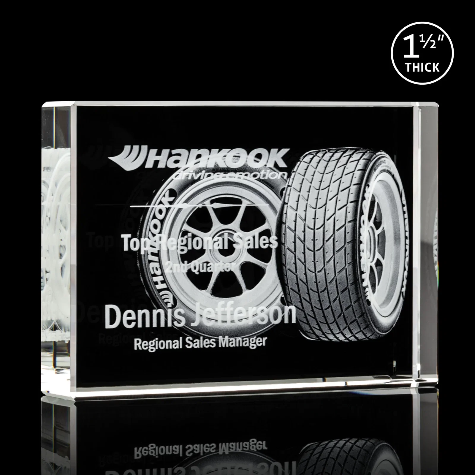 Personalized Extra Thick Freestanding Optical Crystal Rectangle Award, awards for retirement presentations