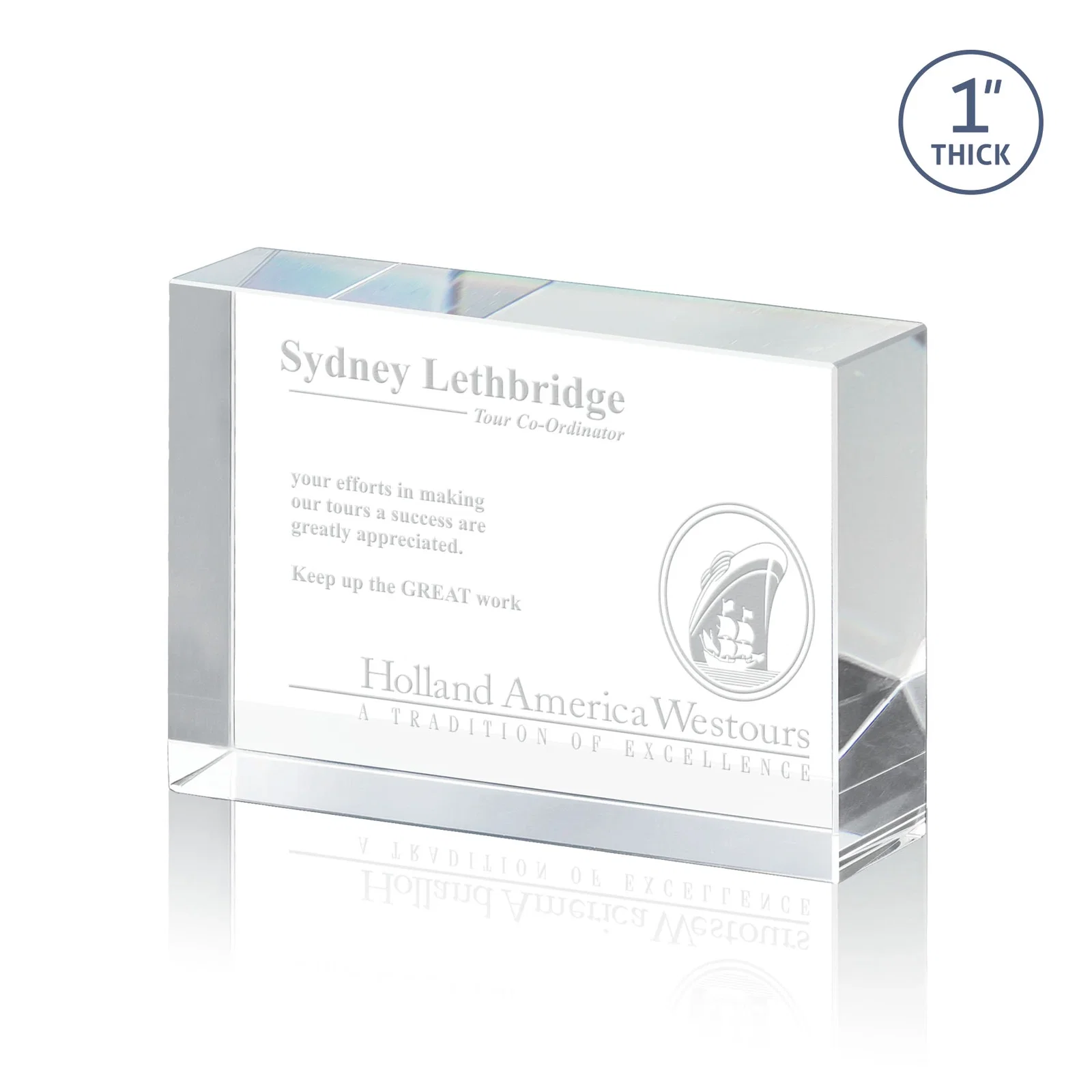Custom Extra Thick Freestanding Optical Crystal Rectangle Award, awards for service anniversary gifts