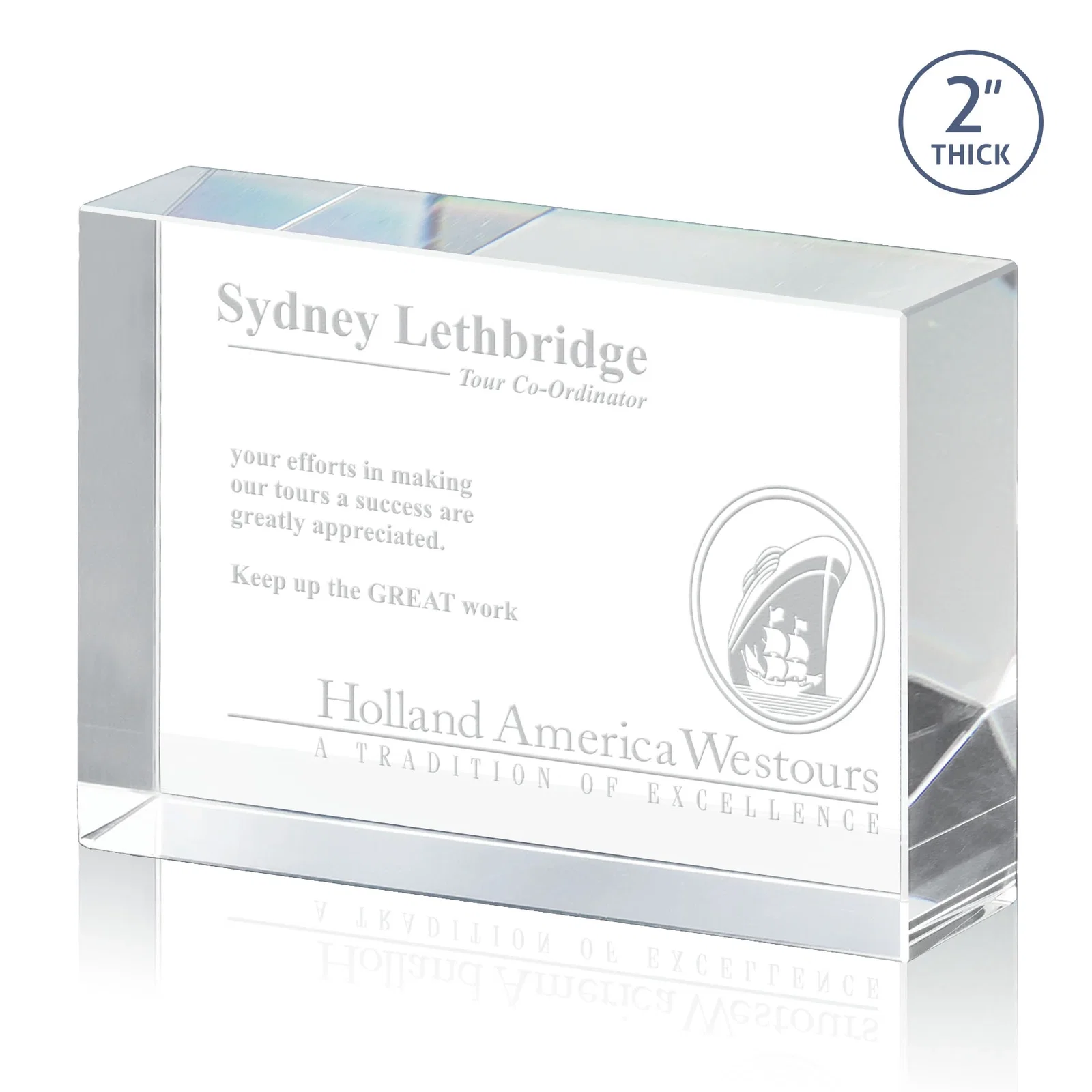 Custom Extra Thick Freestanding Optical Crystal Rectangle Award, awards for team milestone celebrations