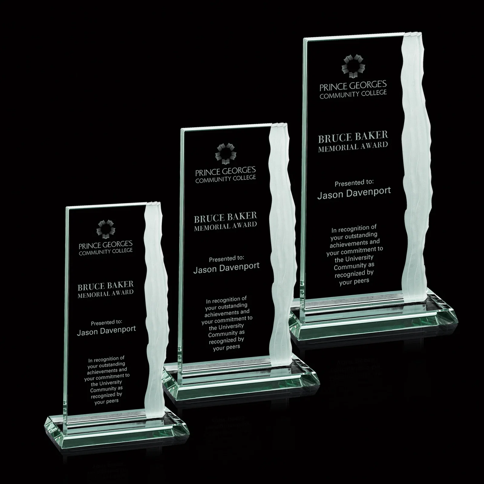Custom Jade Glass Ribbon Monolith Award With A Chipped Right Edge for employee recognition