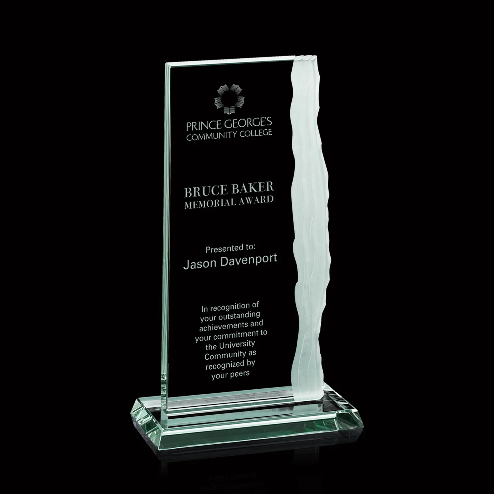 Custom Jade Glass Ribbon Monolith Award With A Chipped Right Edge for corporate award ceremonies