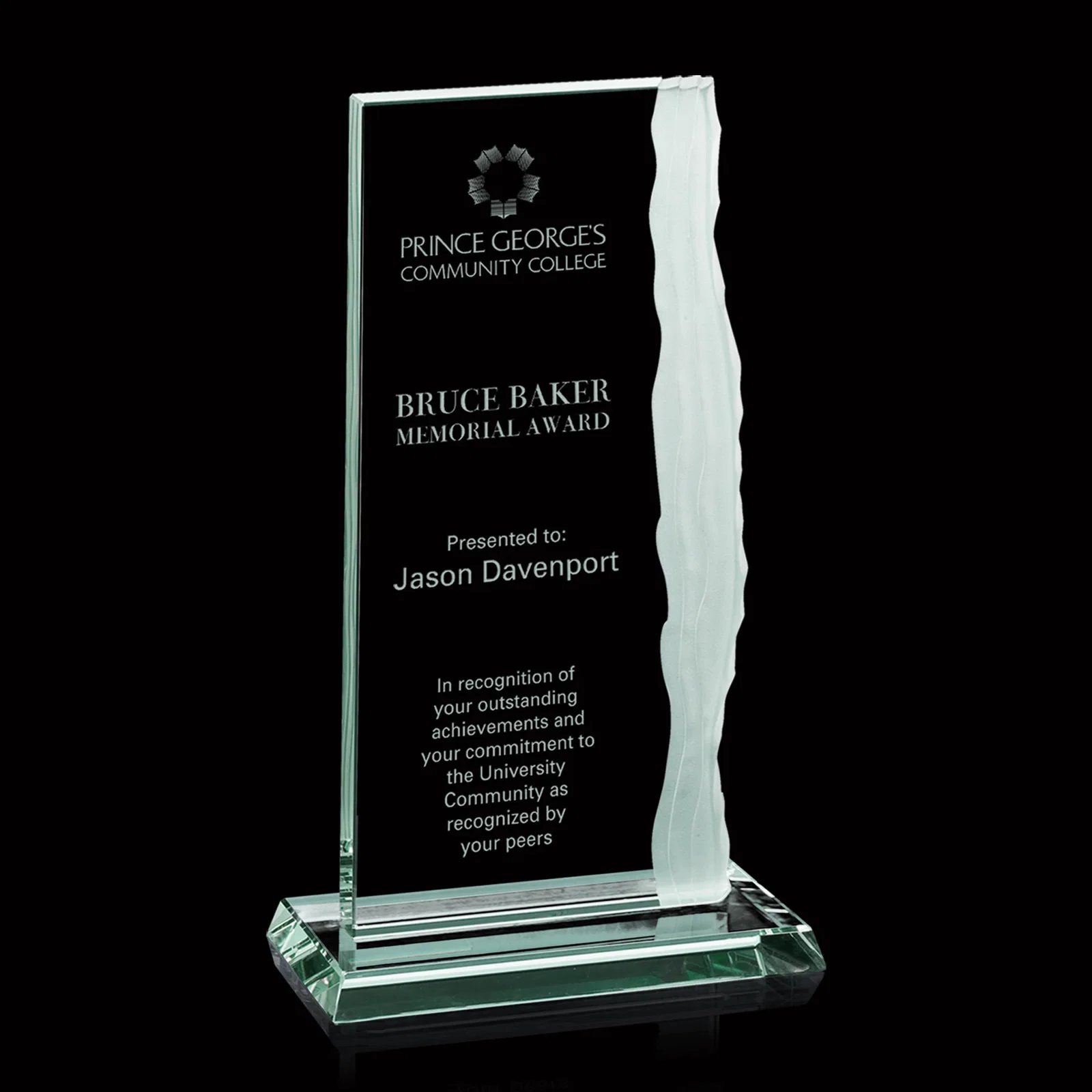 Custom Jade Glass Ribbon Monolith Award With A Chipped Right Edge for sales achievement awards
