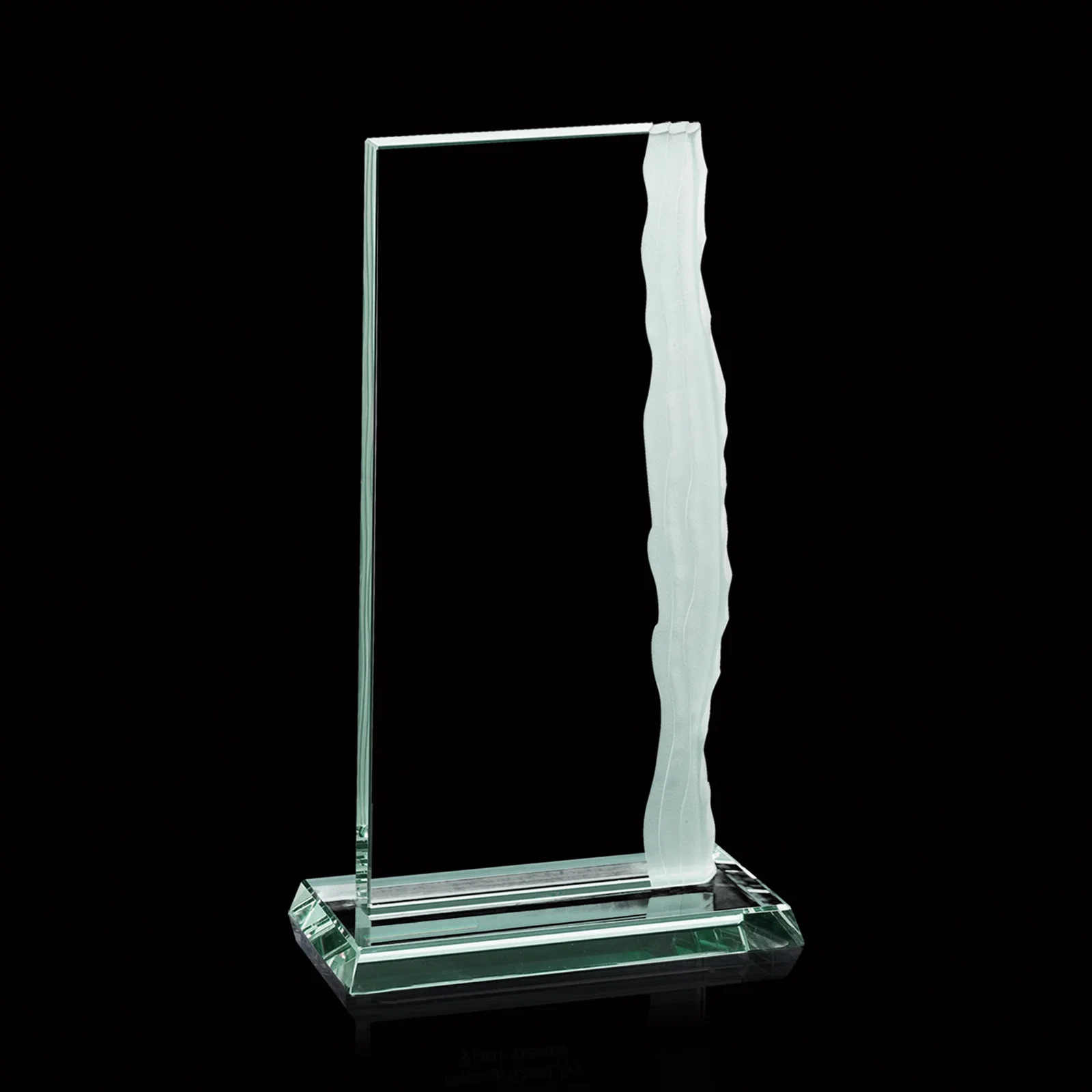 Custom Jade Glass Ribbon Monolith Award With A Chipped Right Edge for retirement presentations