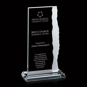 Starfire Crystal Monolith Award, Chipped Right Edge, Carved Ribbon