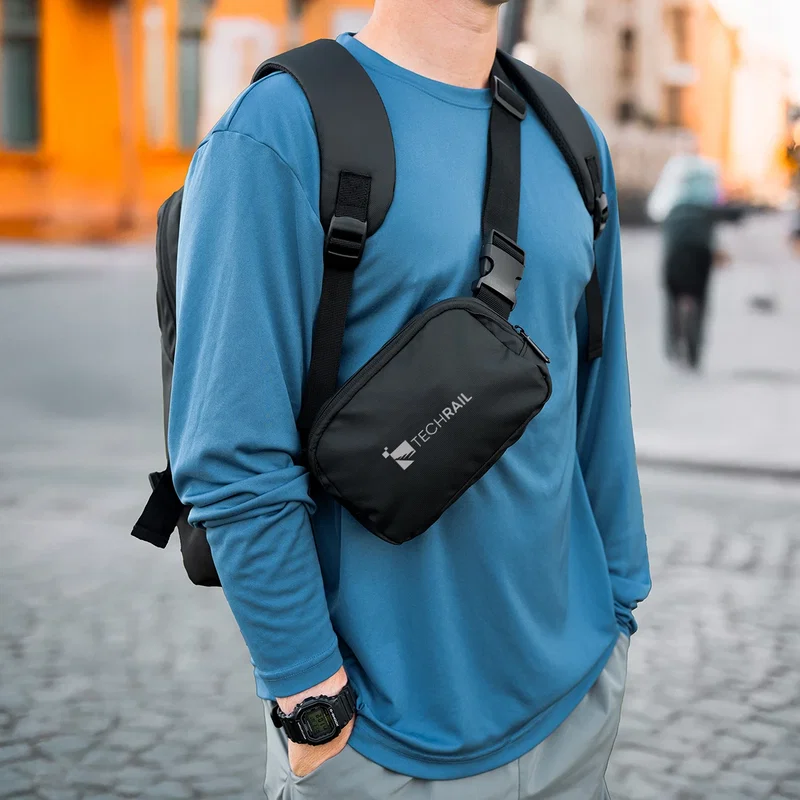 Worn over both shoulders to show strap length and fit