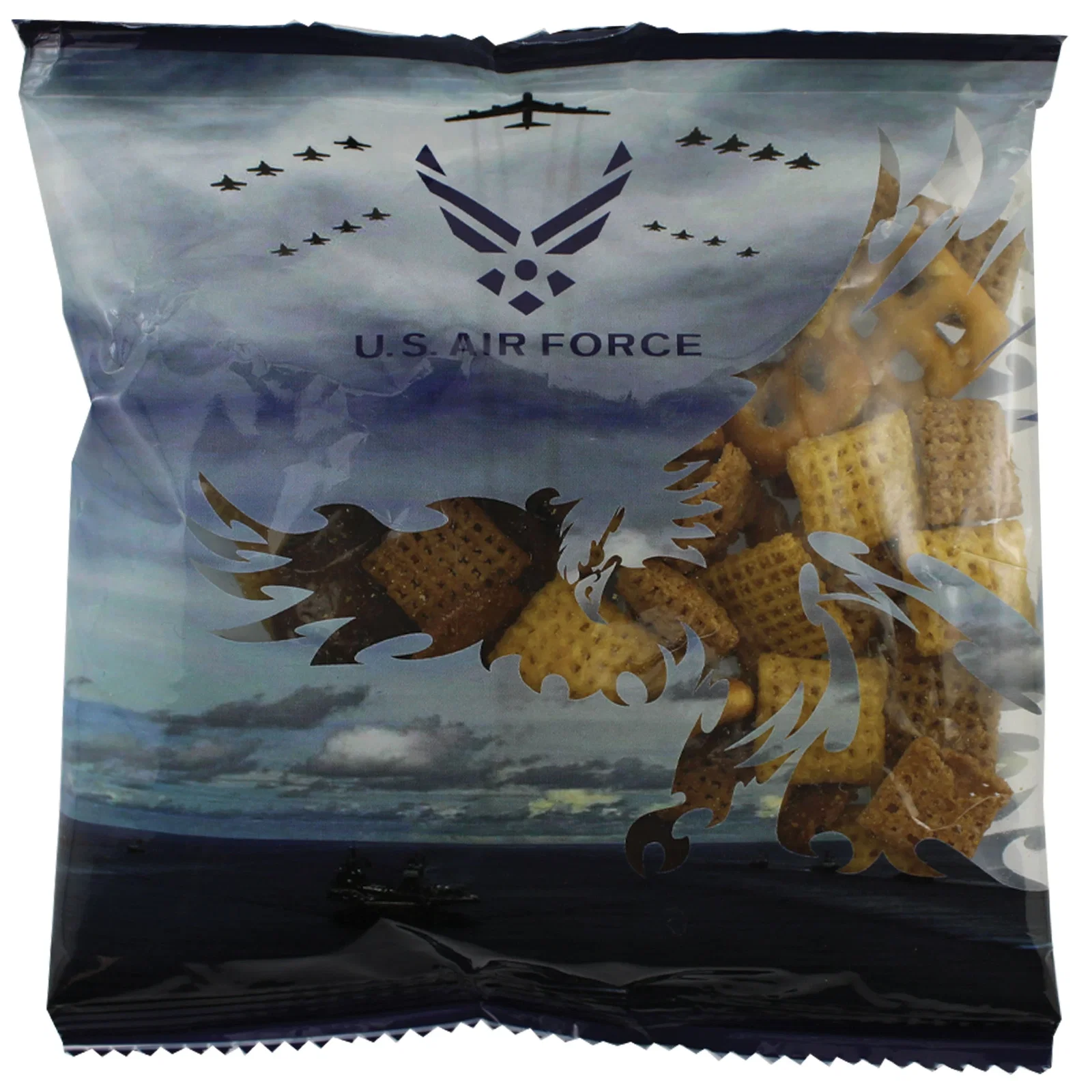 Angled look at the wide snack bag and its opening