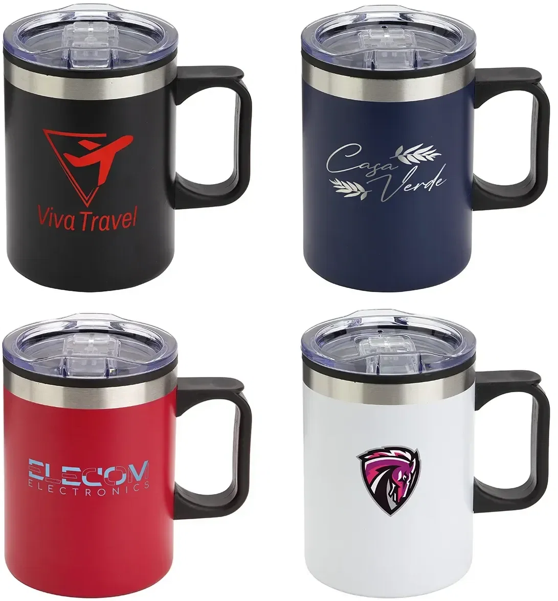 Zara 14 oz stainless steel handled mug with custom logo, front view of branded insulated cup