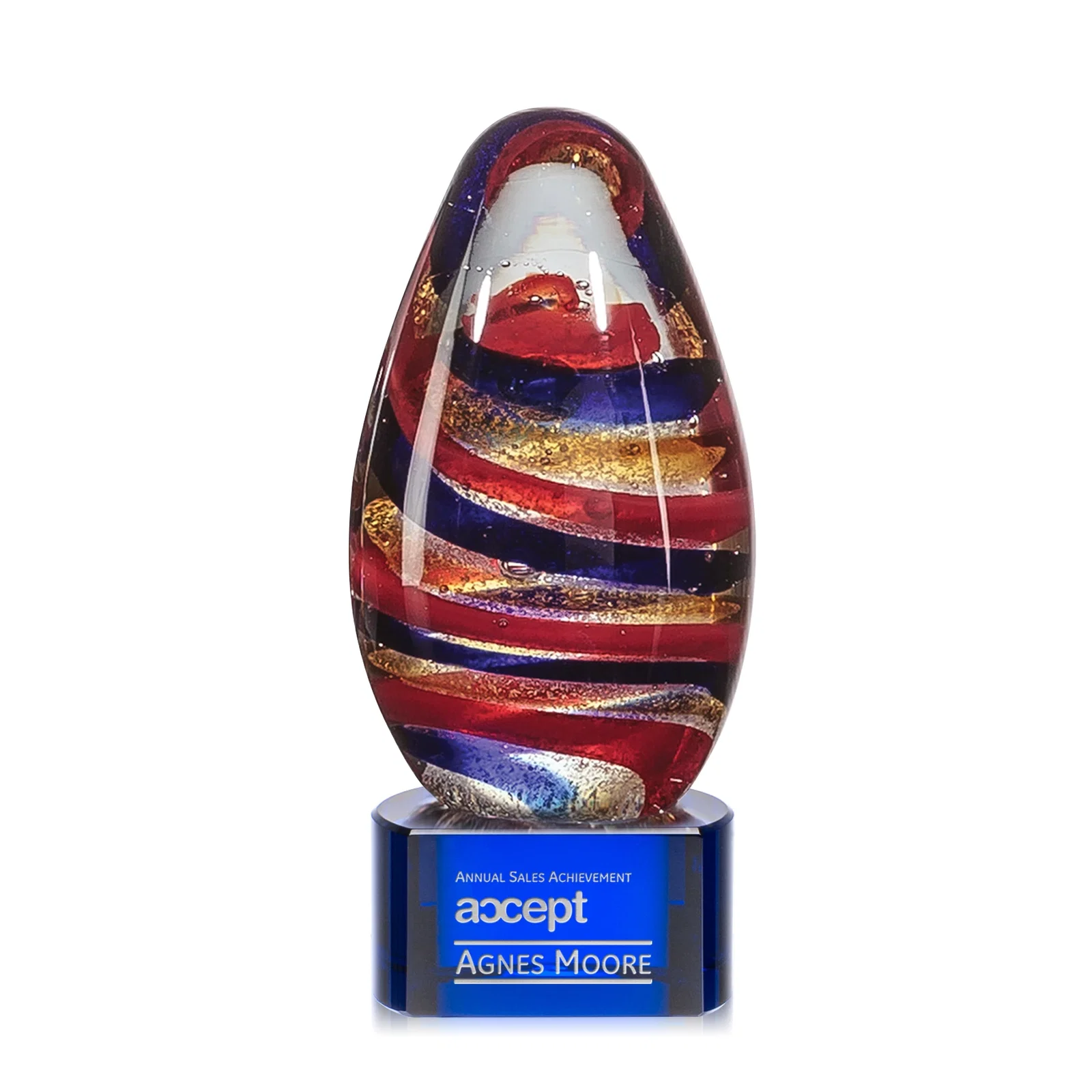 Custom Five-Color Ribbon Art Glass Teardrop Award for graduation ceremonies