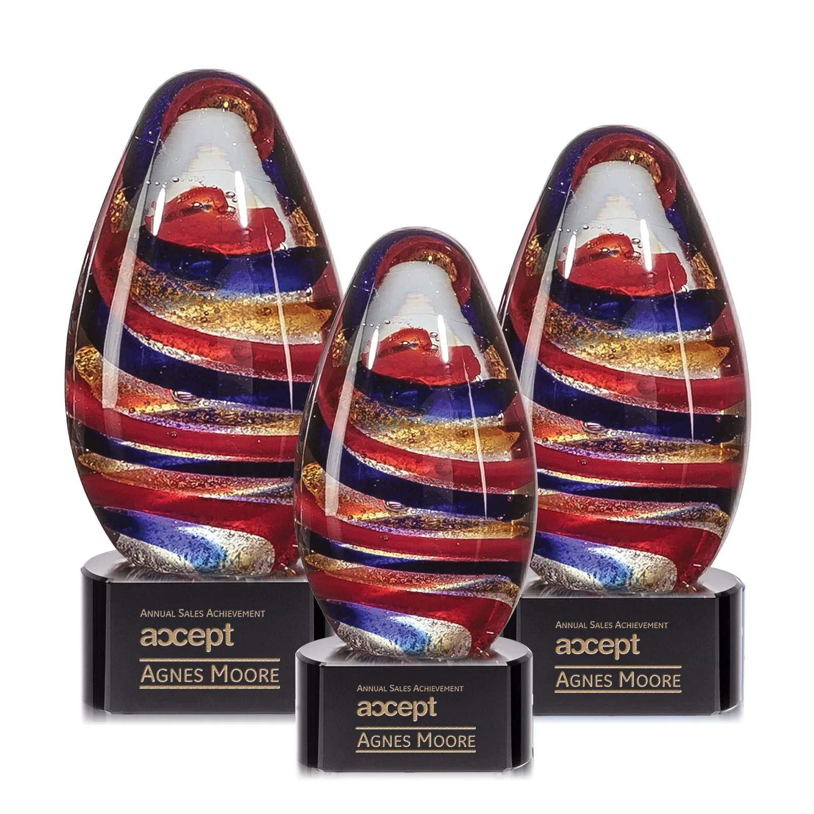Custom Five-Color Ribbon Art Glass Teardrop Award for safety achievement programs
