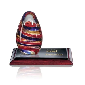 Ribbon Art Glass Teardrop Award on Rosewood Albion Base