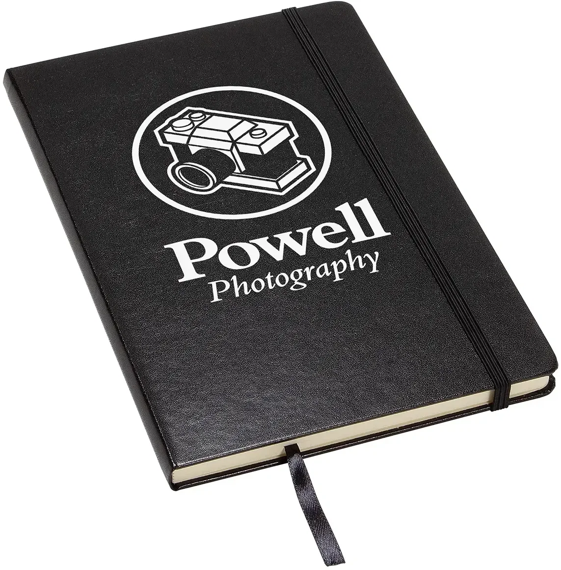 Promotional Zenith laminated journal shown closed with the elastic closure band