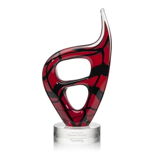 Deep Red Black and Clear Glass Flame Award, One-Piece Construction