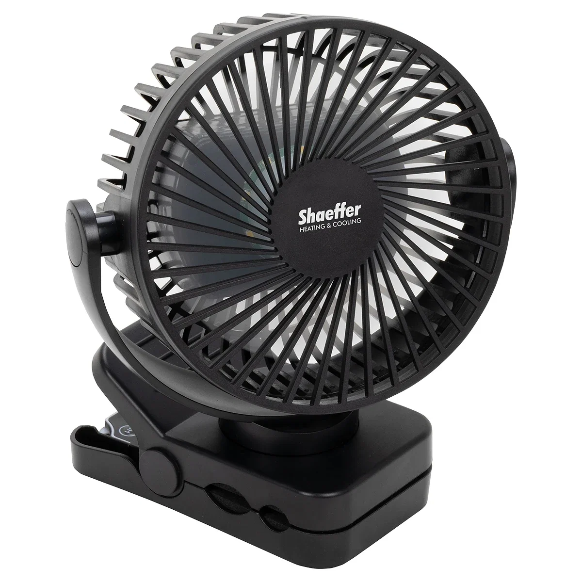 Custom Zephyr Clip Fan with Power Bank, front view of the branded desk fan