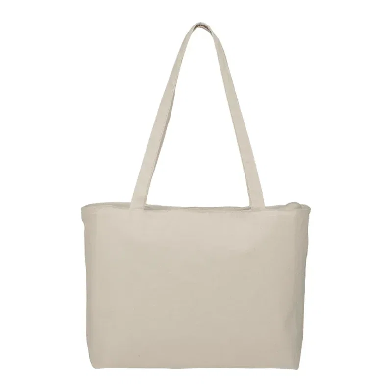 Custom Cotton Canvas Shopper Tote with Zipper - 12oz — view 2