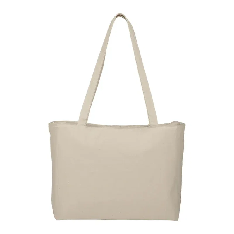Custom Cotton Canvas Shopper Tote with Zipper - 12oz — view 3