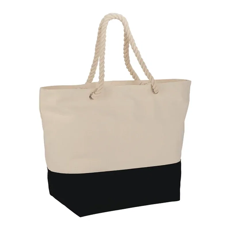 Zippered 12oz Cotton Canvas Rope Tote — view 3