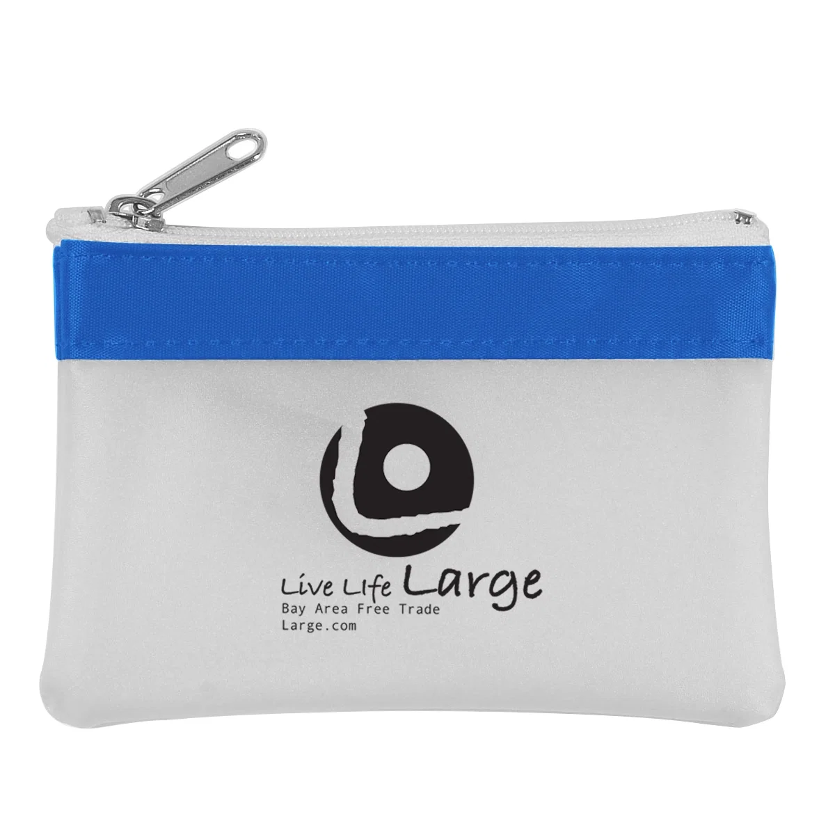 Frosted coin pouch with a zippered top closure