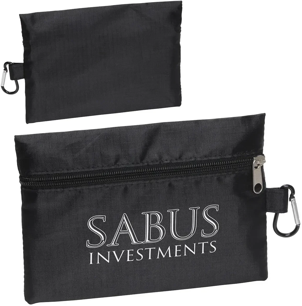 Zippered Ripstop Carabiner Utility Bag, custom 210D ripstop pouch with carabiner clip and logo