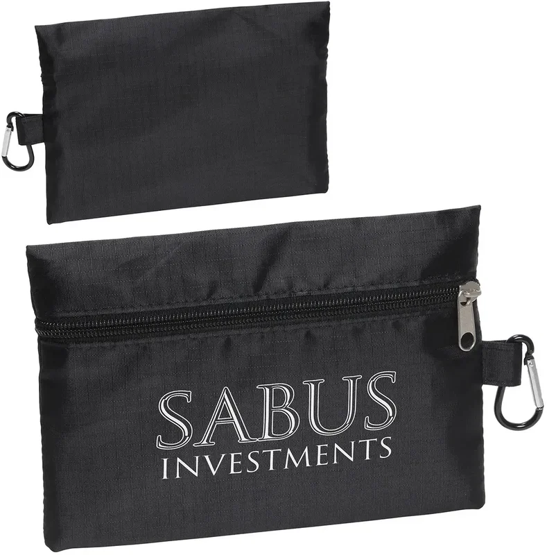 Zippered Ripstop Carabiner Utility Bag, custom 210D ripstop pouch with carabiner clip and logo