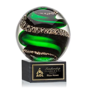 Glass Sphere Award With Twisting Emerald Ribbons