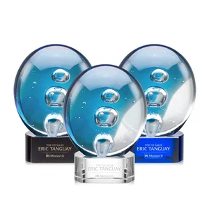 Glass Disc Award With Colorfill on Blue or Black Base