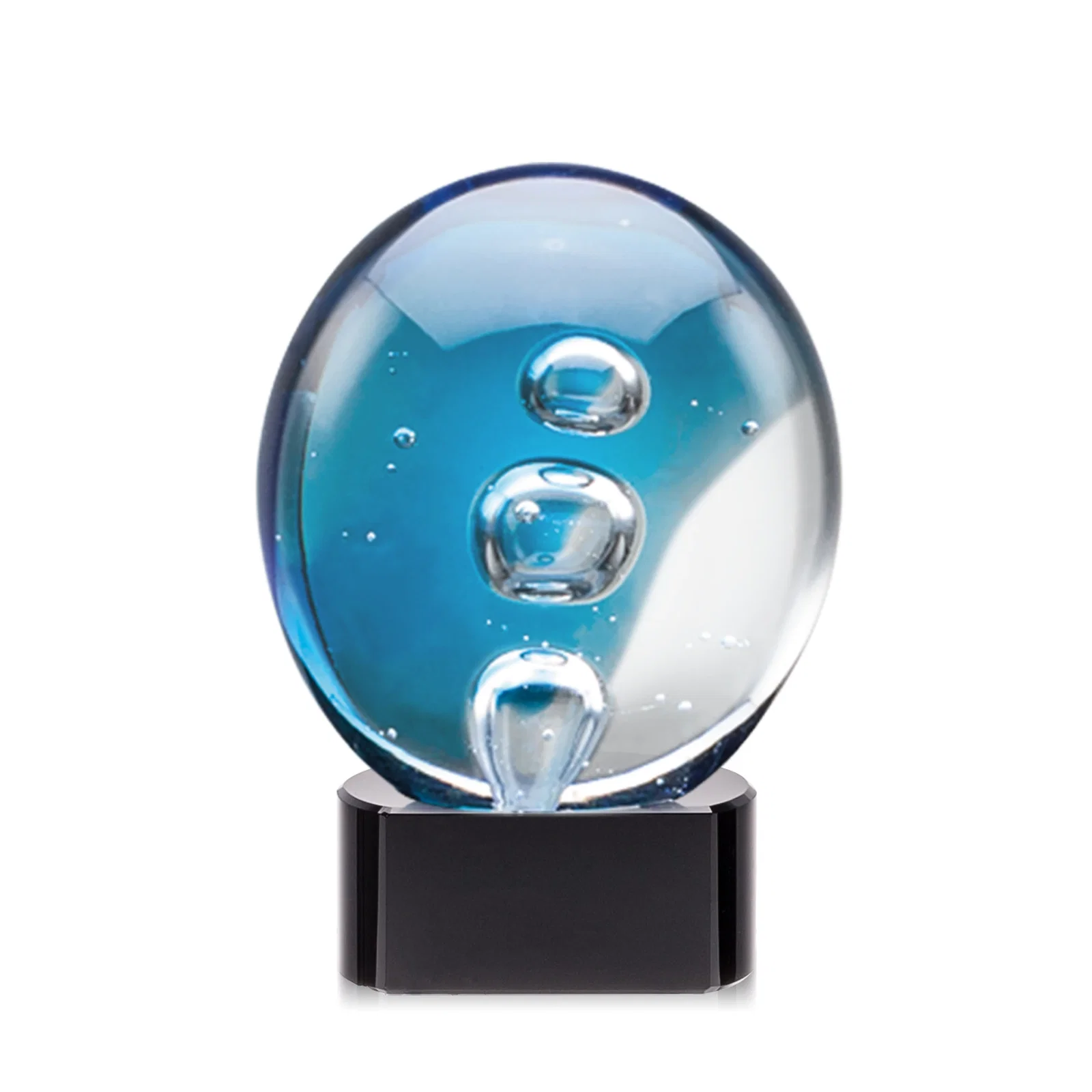 Custom Glass Disc Award With Colorfill on Blue or Black Base for retirement presentations