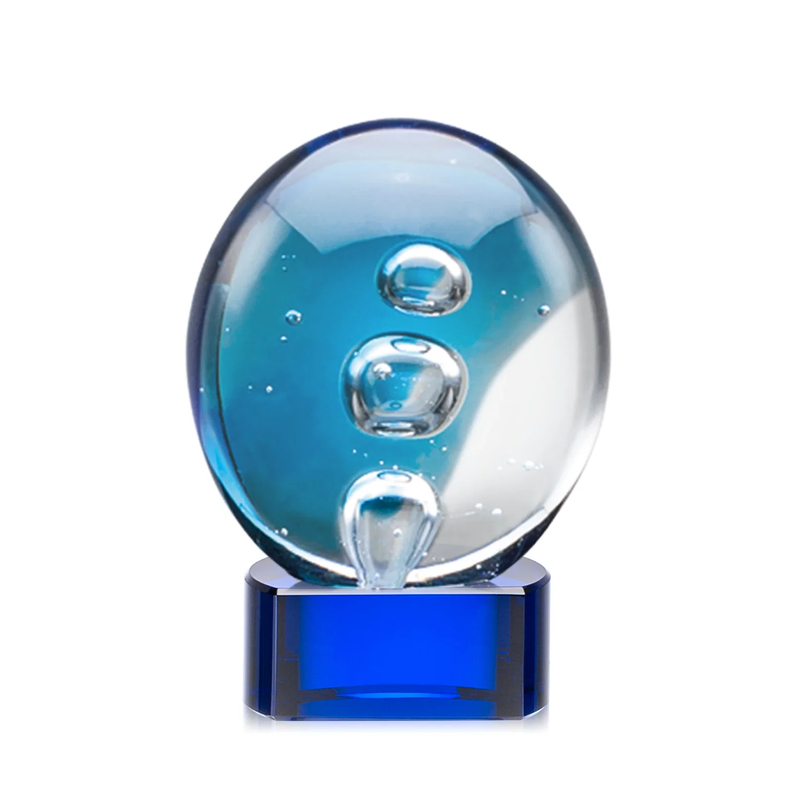 Custom Glass Disc Award With Colorfill on Blue or Black Base for team milestone celebrations