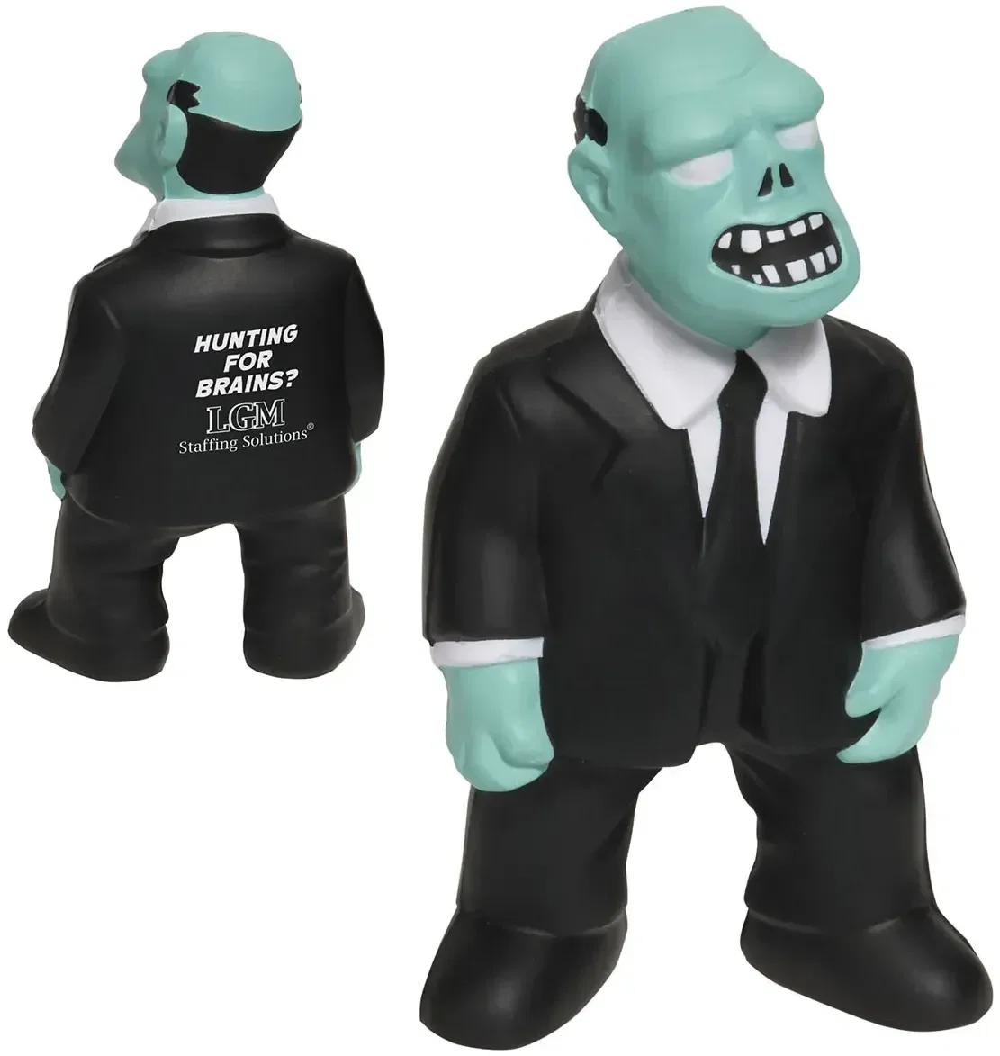 Custom Zombie stress reliever, standing zombie-shaped promotional squeeze ball for branded Halloween logo giveaways